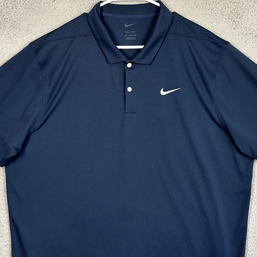 Nike Dri-FIT Polo Shirt Men 2XL Navy Blue Performance Golf Athletic Rugby Swoosh